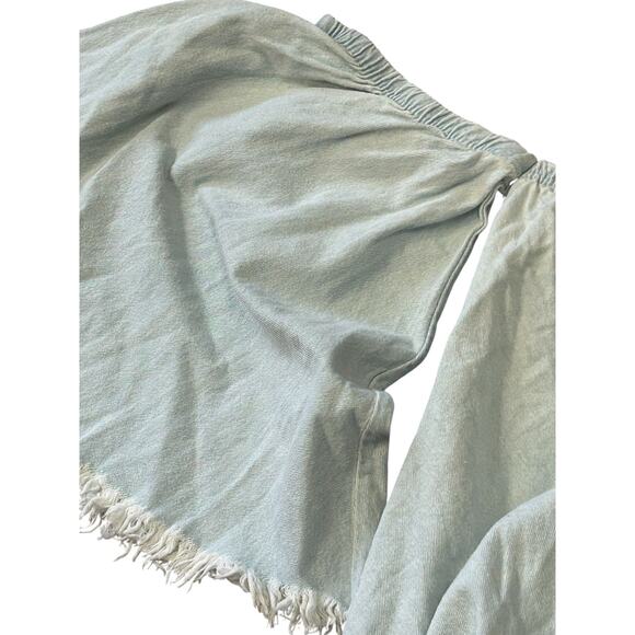 Fashion Nova 2XL Denim Fringe Off-the-Shoulder‎ Distressed Crop Top – Blue - Picture 4 of 10